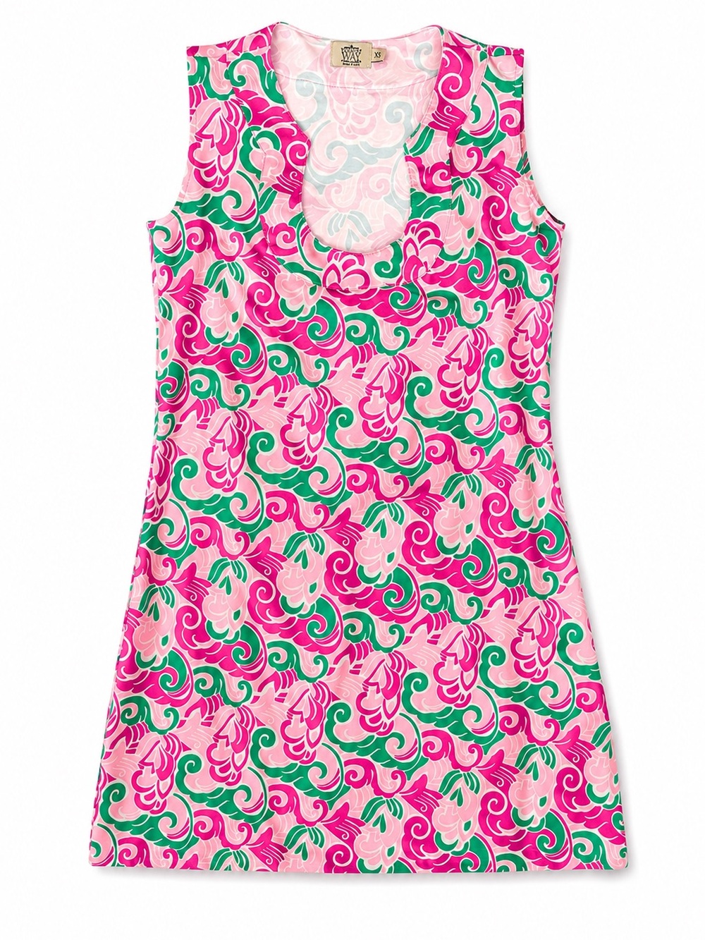 Katherine Way Green Pink Floral Sleeveless Resort Vacation Cruise Mini Dress USA
